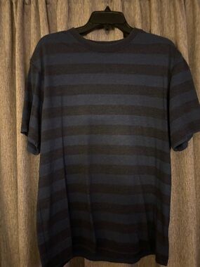 Faded Glory Navy & Black Horizontal Stripe Crew Neck Tee